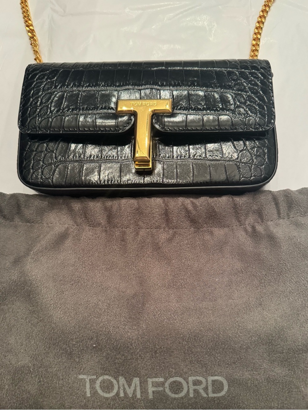 TOM FORD Black Crocodile Leather Wallis Mini Bag